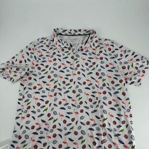 EPHEMOCA Mens XL Performance Polo Shirt Flamingo Parrot Floral Print Golf
